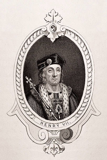 킹사이드 henry vii - tudor style king engraved image portrait stock illustrations