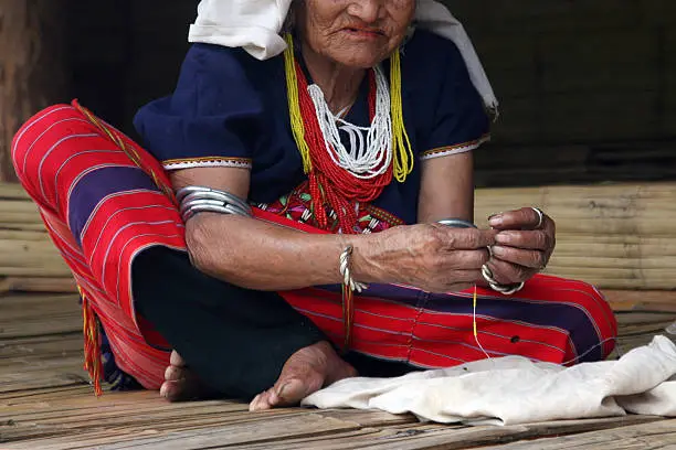 "Older woman part of Karen tribe village in Chiang Mai, Thailand"