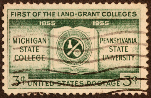 1955 stamp honoring Michigan State and Penn State Universities.