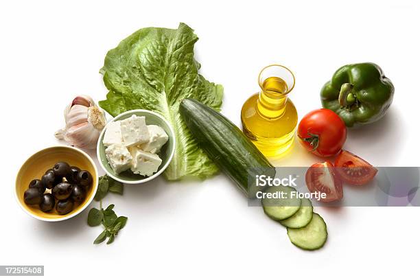 Salat Zutaten Griechischer Salat Stockfoto und mehr Bilder von Ansicht aus erhöhter Perspektive - Ansicht aus erhöhter Perspektive, Blatt - Pflanzenbestandteile, Blattgemüse