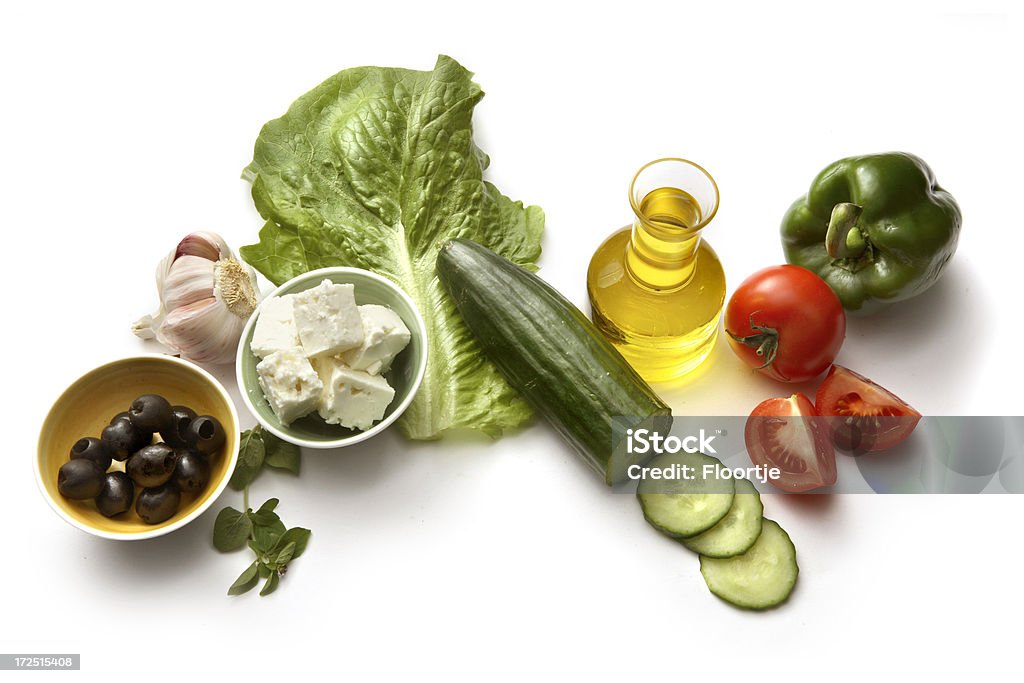 Ingredientes de ensalada de: Ensalada griega - Foto de stock de Aceite de ensalada libre de derechos
