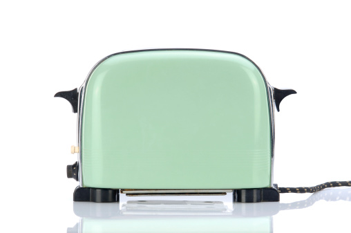 Vintage Green and Chrome Toaster on White.