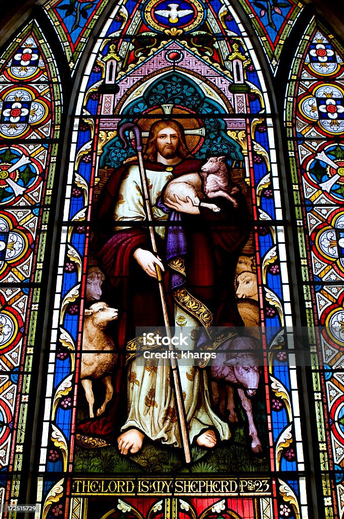 Vitrail représentant Jésus que the good shepherd - Photo de Vitrail libre de droits