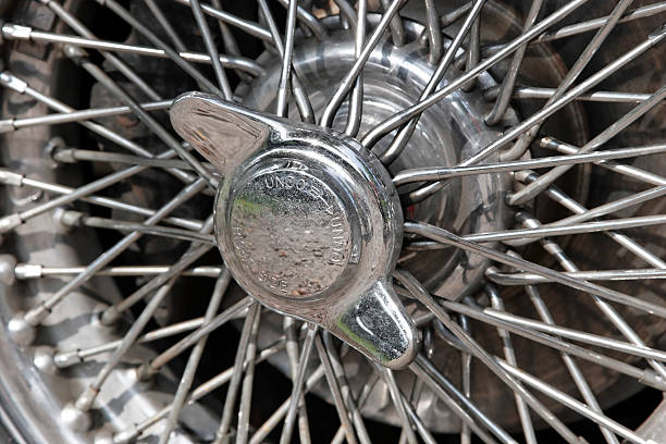 Close-up of a classical car's spoke wheel