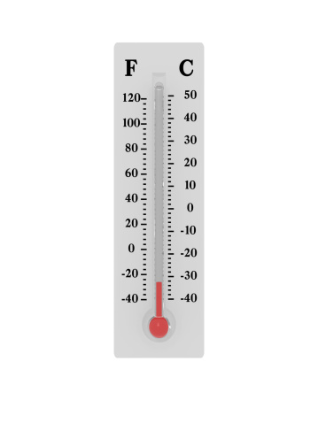 A spirit thermometer reading a temperature well below zero.