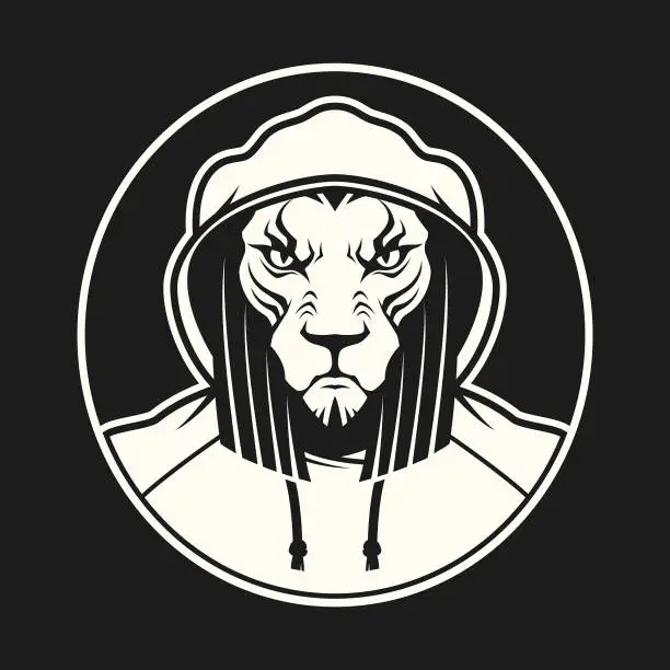 Vector illustration of Lion head in hoodie - cut out outline silhouette