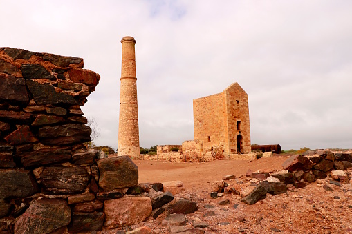 The ruined Hughes Enginehouse c1875 on the abandoned site of copper mining at Moonta, South Australia