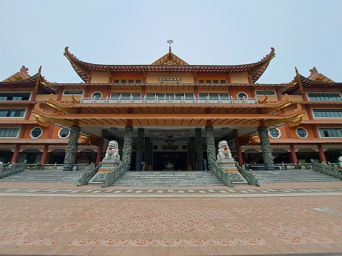 Deli Serdang, North Sumatera, Indonesia - July 19th 2023 - Beautiful monastery with Chinese architectural style on the Cemara Asri resident complex It is often a tourist destination for taking photos