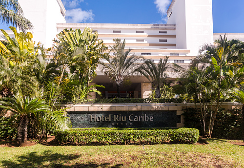 Cancun, Mexico - January 11th, 2023: Luxury hotel Riu Caribe exterior and signage