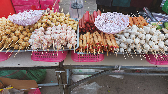 Khmer street food sold in a stall called hang, authentic candid daily life in Cambodia