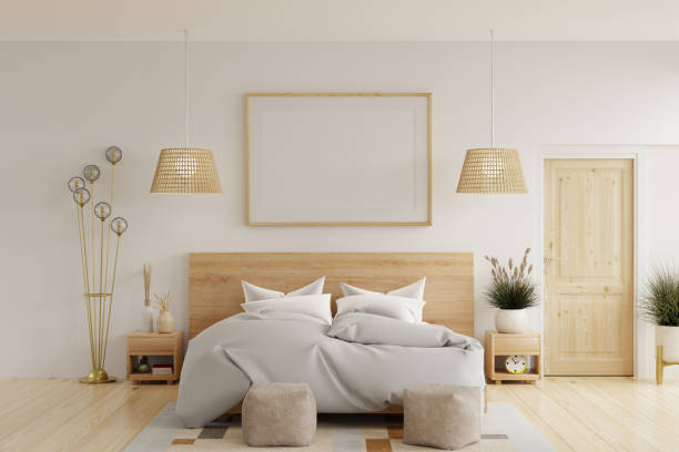 istock Mockup poster frame in bedroom interior background 1725202436