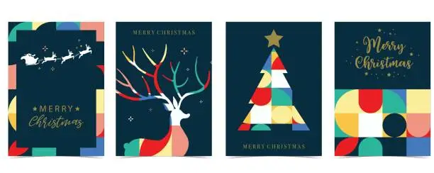 Vector illustration of Christmas geometric background with ball,tree,reindeer.Editable vector illustration for postcard,a4 size