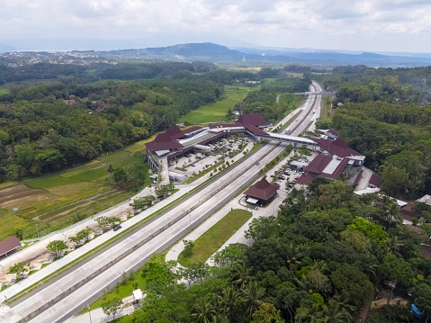 Aerial view of rest area of Pendopo 456 Salatiga. Semarang, Indonesia - October 2022.
