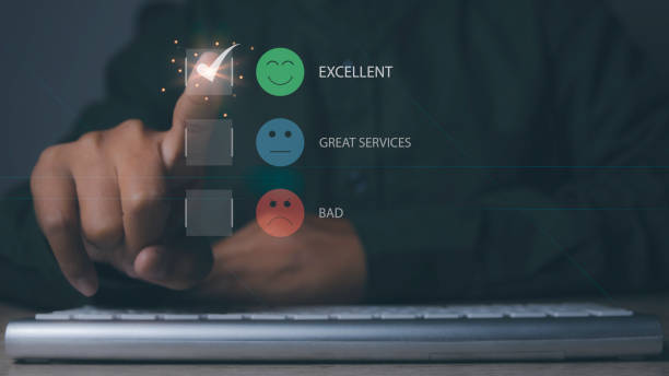 istock Customer satisfaction experience with five star icon and excellent. 1725274501