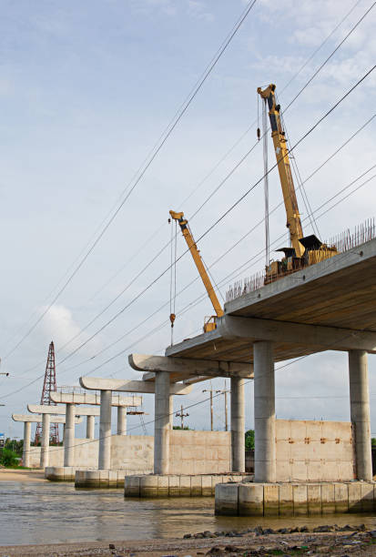 istock Cranes are working on building a bridge across the canal. 1725280415