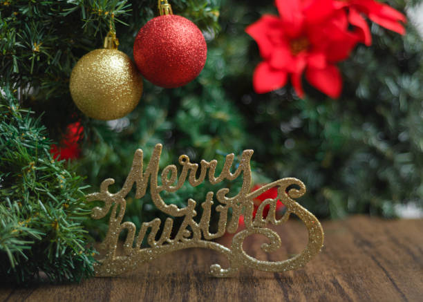 istock Merry Christmas sign with Christmas tree decorations. Christmas background, selective focus. 1725306167