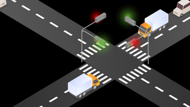 Vehicles stopped at traffic lights