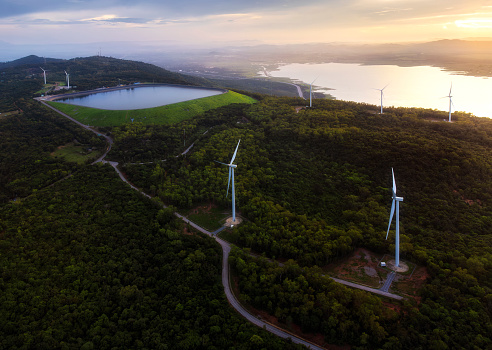 Aerial View of Wind Turbine Generator Wind Power Farm of the Electricity Generating Authority of Thailand