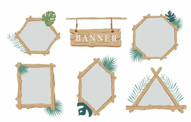 Vector illustration of Wood banner collection of safari background set.Editable vector illustration for birthday invitation,postcard and sticker