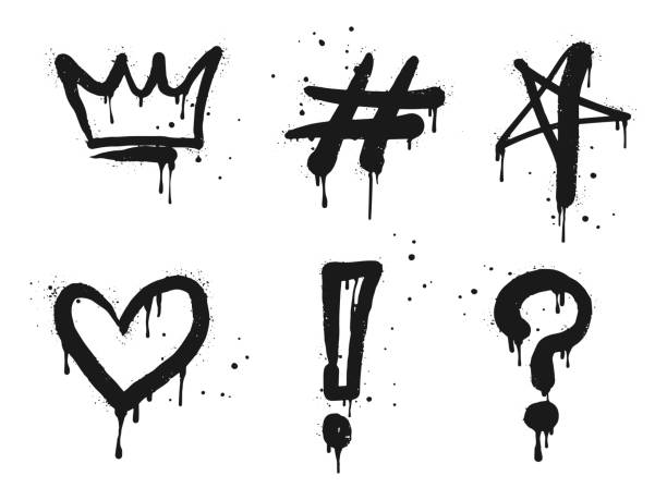 Spray painted graffiti Crown, star, question marks, heart, question drip symbol Spray painted graffiti Crown, star, question marks, heart, question drip symbol. isolated on white background. vector illustration ruler doodle stock illustrations