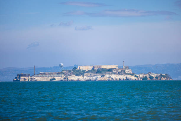 black and white image of Alcatraz Island, San Francisco, California