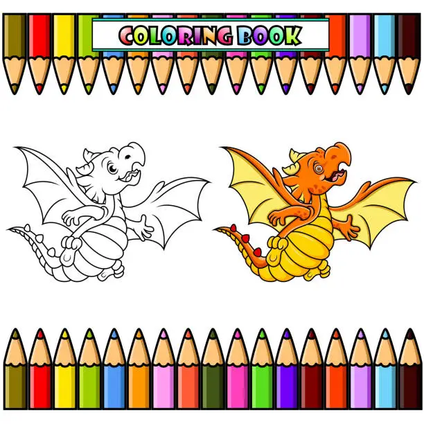 Vector illustration of Cartoon baby dragon flying for coloring book