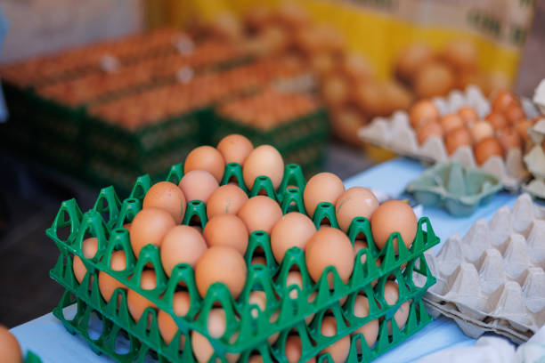 istock Eggs contained in their Green Plastic Package arranged one on Top of the Other 1725353222