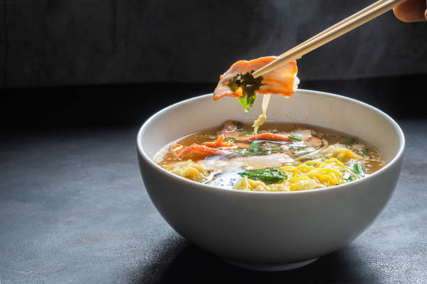 istock Egg Noodle Wonton soup with red roast pork 1725395914