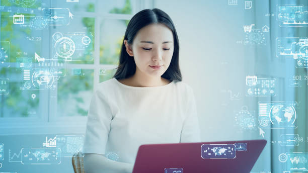 istock Young asian woman using a laptop PC and digital transformation concept. Communication network. 1725418138
