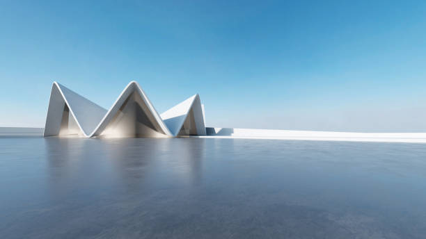 istock 3d render of abstract futuristic architecture with empty concrete floor. Scene for car presentation. 1725440046
