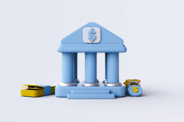 istock Bank, coins and lock on white background, saving money. 3d rendering. 1725450935