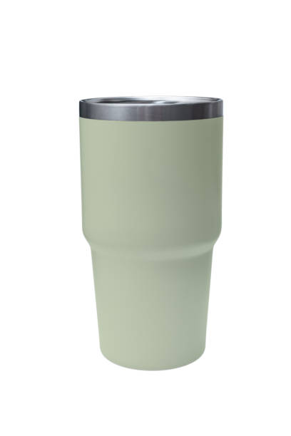 istock Big modern light green thermos bottle isolated on white. Reusable concept. 1725488457