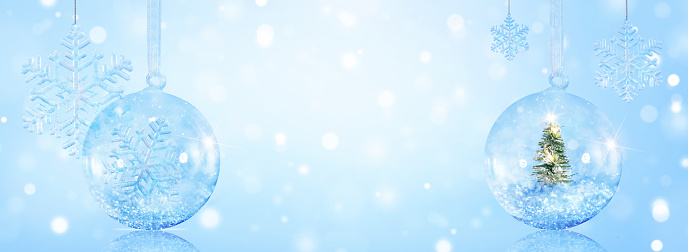 banner Christmas composition decor on a blue background with space for text