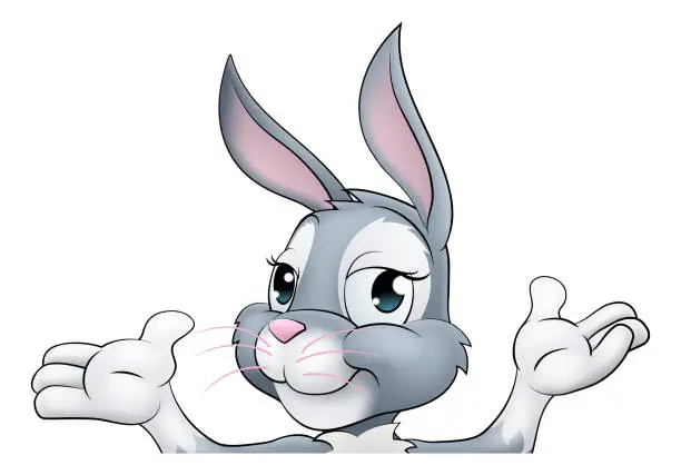 Vector illustration of Easter Bunny Rabbit Cartoon Character Peeking Sign