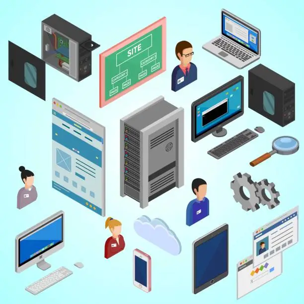 Vector illustration of isometric development icons