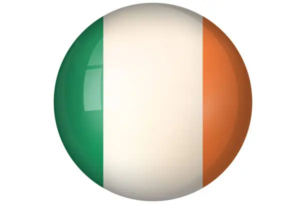 Vector illustration of Flag of Ireland. Irish national symbol in official colors. Template icon. Abstract vector background. Round glass light ball, 3D big bubble, sphere