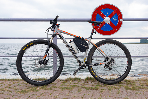 Mountainbike in no-parking zone at the harbour of Stahlbrode in Mecklenburg Western Pomerania