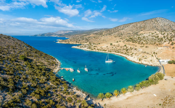 Landscape with Panormos beach, Naxos island, Greece Landscape with Panormos beach, Naxos island, Greece Cyclades paralia stock pictures, royalty-free photos & images