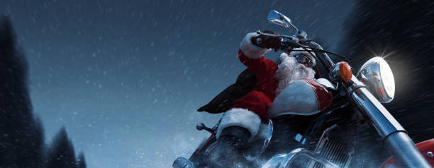 istock Biker Santa Claus riding a motorbike 1725540875