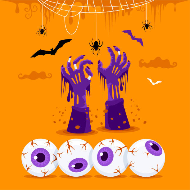 Halloween Eyes. Zombie Hands. Halloween Night. Halloween Eyes. Halloween Banner. Zombie Hands. Halloween Night. zombie paper stock illustrations