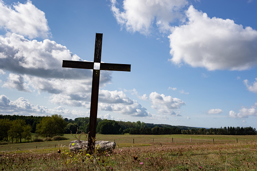 Cross on a hill (Himmelfahrtsberg) near village Upost in Mecklenburg Western Pomerania