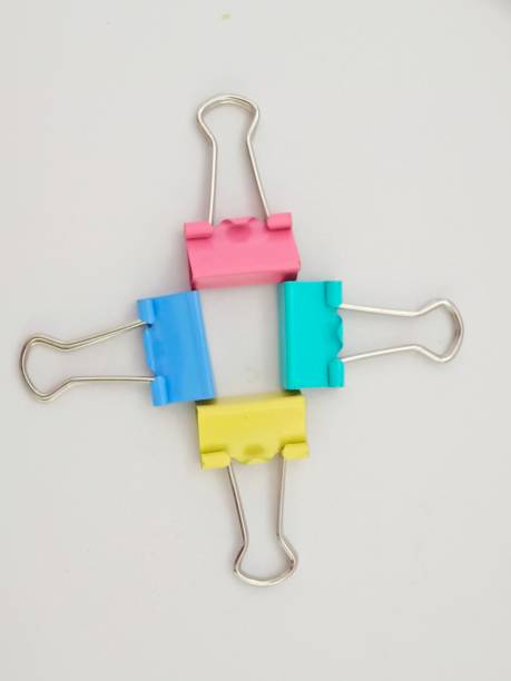 istock Selective focus of colour binder clip isolated on white background. Picture from top view 1725549083