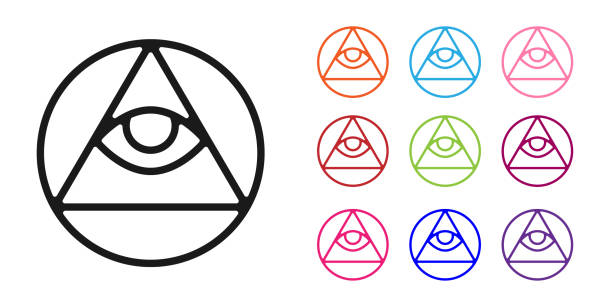 Black Masons symbol All-seeing eye of God icon isolated on white background. The eye of Providence in the triangle. Set icons colorful. Vector Black Masons symbol All-seeing eye of God icon isolated on white background. The eye of Providence in the triangle. Set icons colorful. Vector. illuminati stock illustrations