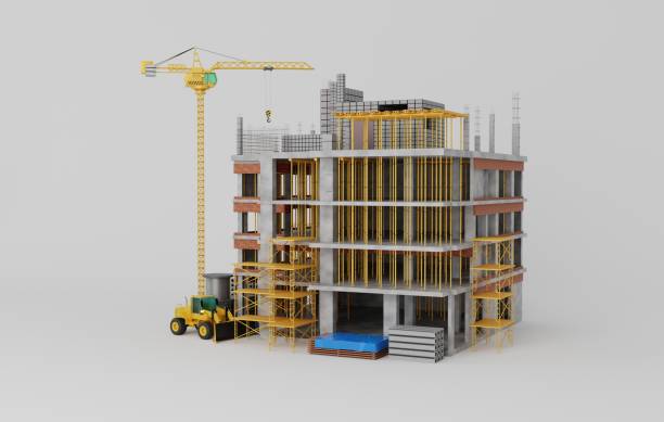 istock Construction of building  with crane and grader.3D rendering 1725596233