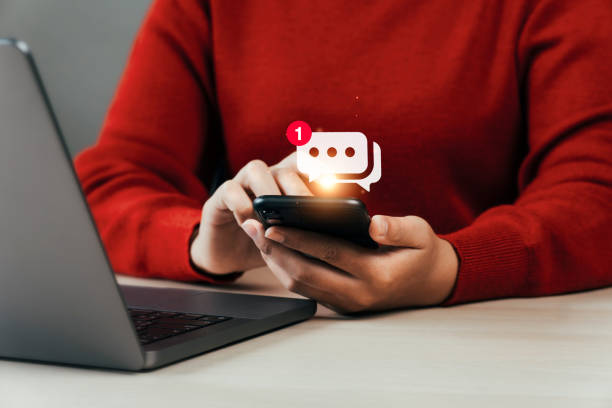 istock Hands of businesswoman using smartphone for sending email with notifications online communication concept Email marketing, online. People reading emails on smartphones received a new message 1725600671