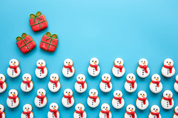 istock Christmas gingerbread on a blue background, flat lay. 1725602069