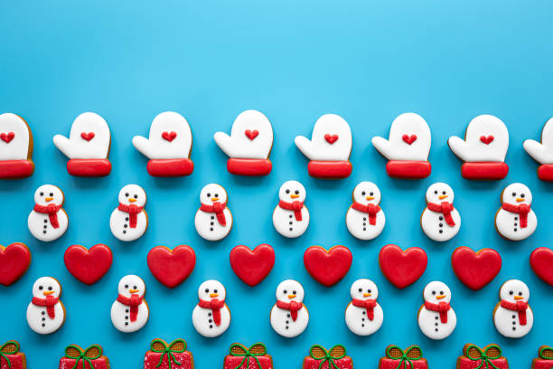 istock Christmas gingerbread on a blue background, flat lay. 1725602289