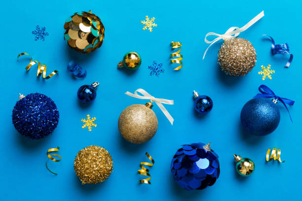 istock Christmas ball on colored background. decoration bauble with ribbon bow with copy space 1725604552
