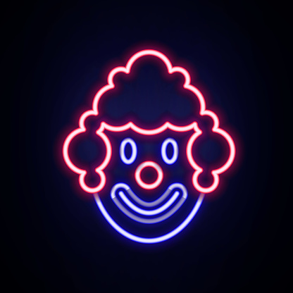 Glowing neon line Clown head icon isolated on brick wall background. Colorful outline concept. Vector.