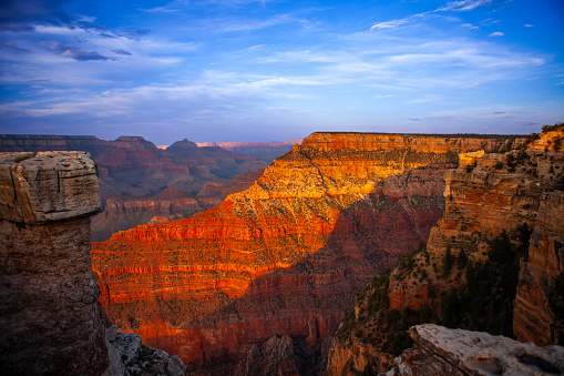 A beautiful sunrise in the Grand Canyon National Park. With red Rock.